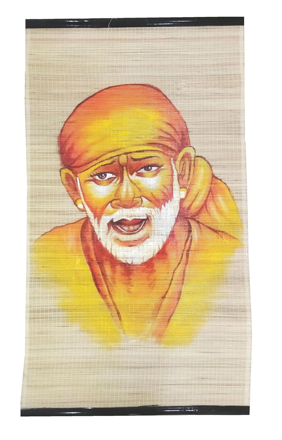 ज़ेनराइज़ शिरडी साईंबाबा हैंड पेंटेड आर्ट ऑन वुवन बैम्बू मैट वॉल हैंगिंग पेंटिंग (बहुरंगीय, 22x45 इंच)